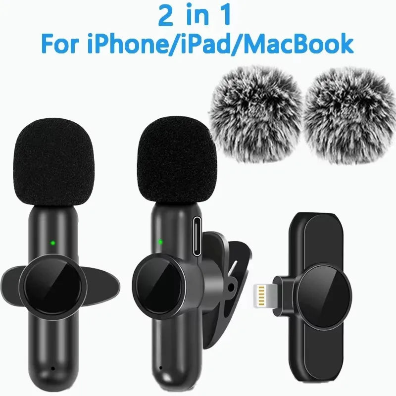 Wireless Lavalier Microphone Mini Portable Smart Noise Reduction Video Recording Microphone for iPhone Android Lapel Mic