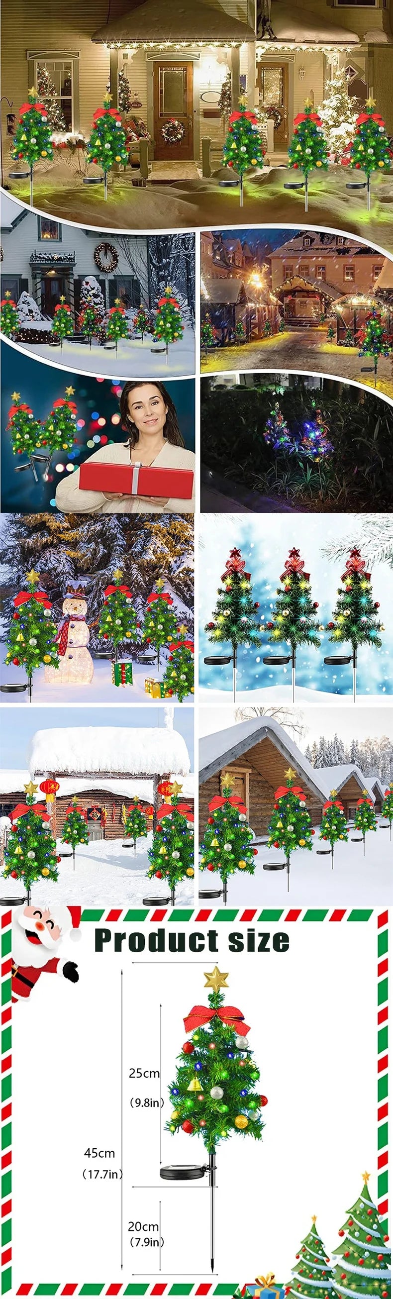 Solar Christmas Tree Decor Lights IP65 Waterproof Outdoors LED Lawn Light Garden Landscape Lamps for Patio Porch Pathway