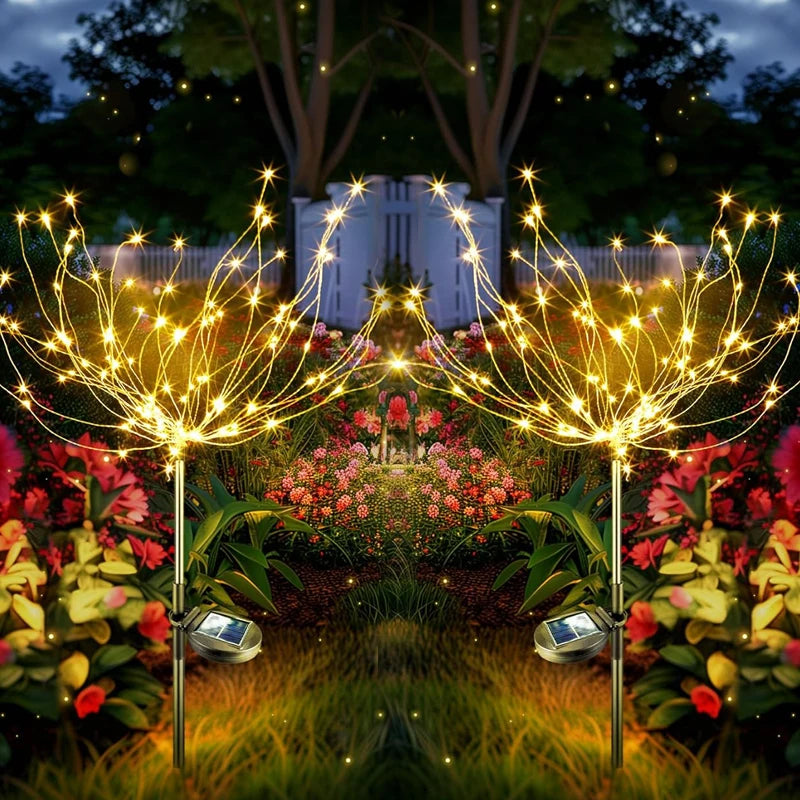 LED Solar Fairy Firework Lights Christmas Courtyard Decor Outdoor Solar Flower Light Waterproof for Garden Pathway Patio Lawn