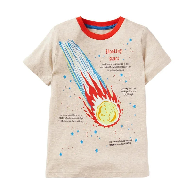 Little Maven Boys T-shirt Summer Luminous Dinosaur Print Cotton Casual Top for Kids 2-7 Years Short Sleeve O-Neck Fashionable