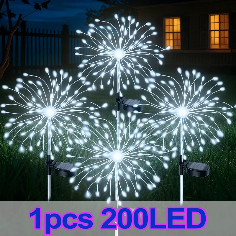 LED Solar Fairy Firework Lights Christmas Courtyard Decor Outdoor Solar Flower Light Waterproof for Garden Pathway Patio Lawn