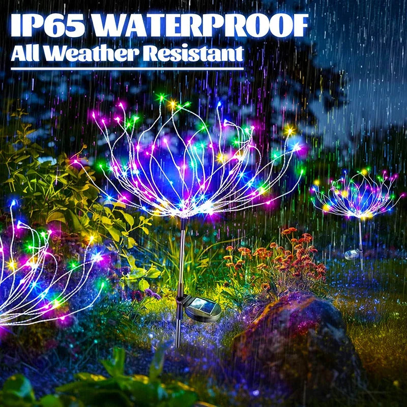 LED Solar Fairy Firework Lights Christmas Courtyard Decor Outdoor Solar Flower Light Waterproof for Garden Pathway Patio Lawn