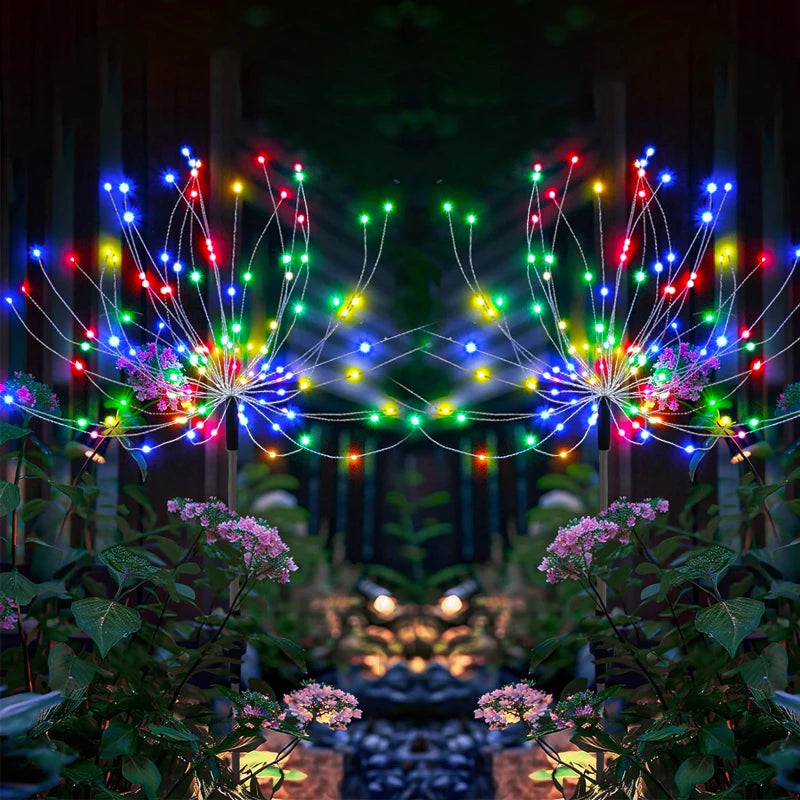 LED Solar Fairy Firework Lights Christmas Courtyard Decor Outdoor Solar Flower Light Waterproof for Garden Pathway Patio Lawn