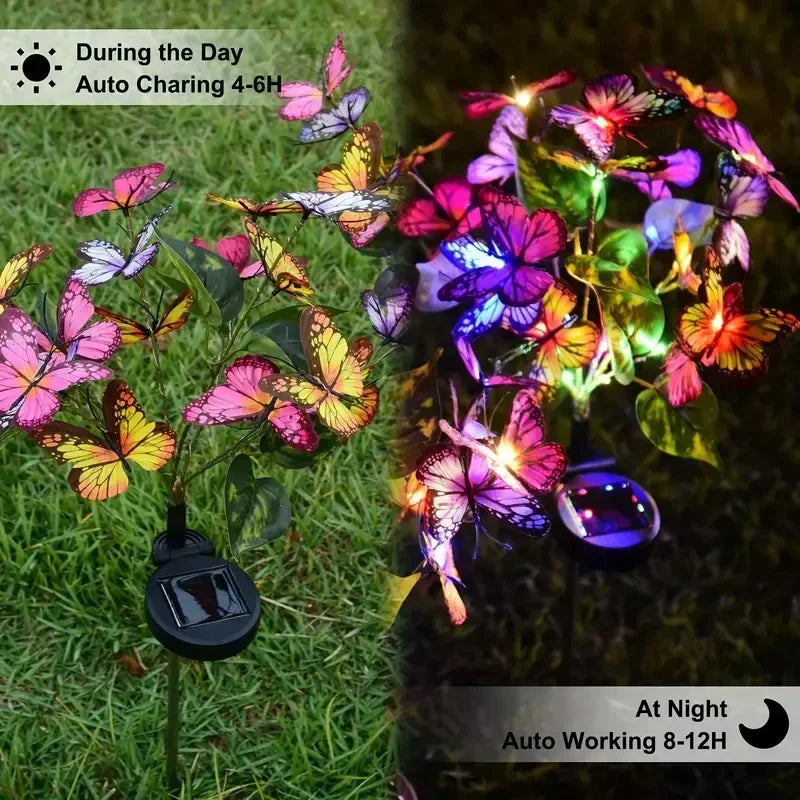 Solar Outdoor Christmas Lights Butterfly with Stake Garden Wedding Pathway Fairy Lights Auto on/Off Lawn Patio Party Decorations
