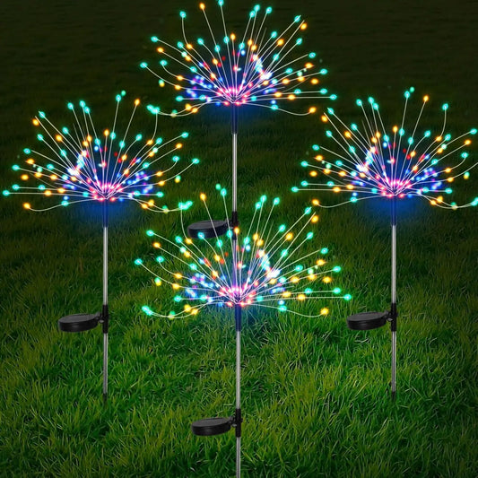 Solar Firework Lawn Lights 8 Modes IP65 Waterproof, Outdoor Solar Spike Lights for Garden Pathway Yard Christmas Decoration
