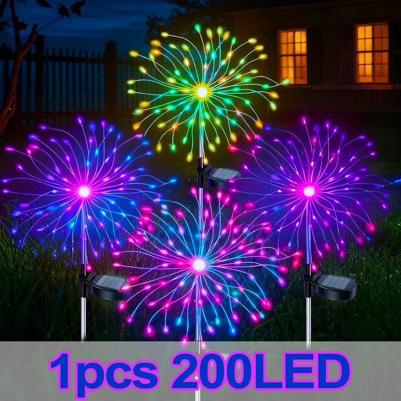 LED Solar Fairy Firework Lights Christmas Courtyard Decor Outdoor Solar Flower Light Waterproof for Garden Pathway Patio Lawn