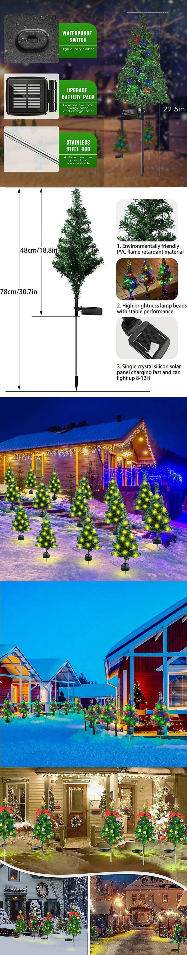 Solar Christmas Tree Decor Lights IP65 Waterproof Outdoors LED Lawn Light Garden Landscape Lamps for Patio Porch Pathway
