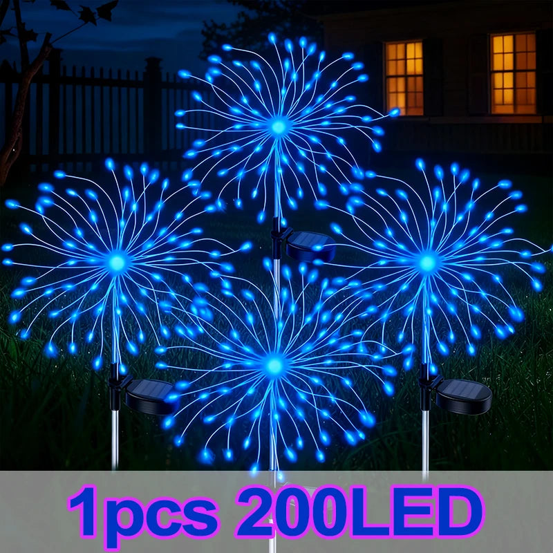 LED Solar Fairy Firework Lights Christmas Courtyard Decor Outdoor Solar Flower Light Waterproof for Garden Pathway Patio Lawn