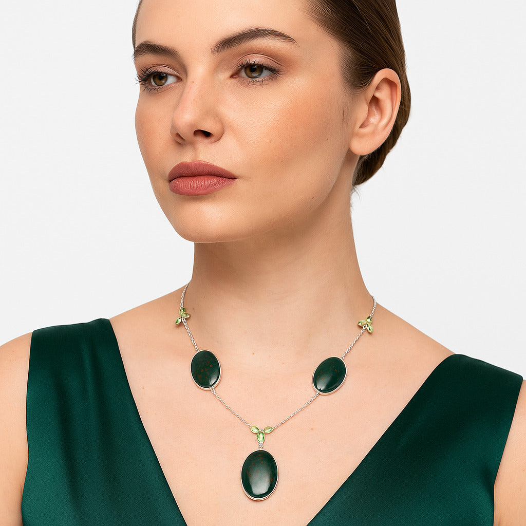 Blood Stone - India & Peridot Necklace N-1021 SDN1985
