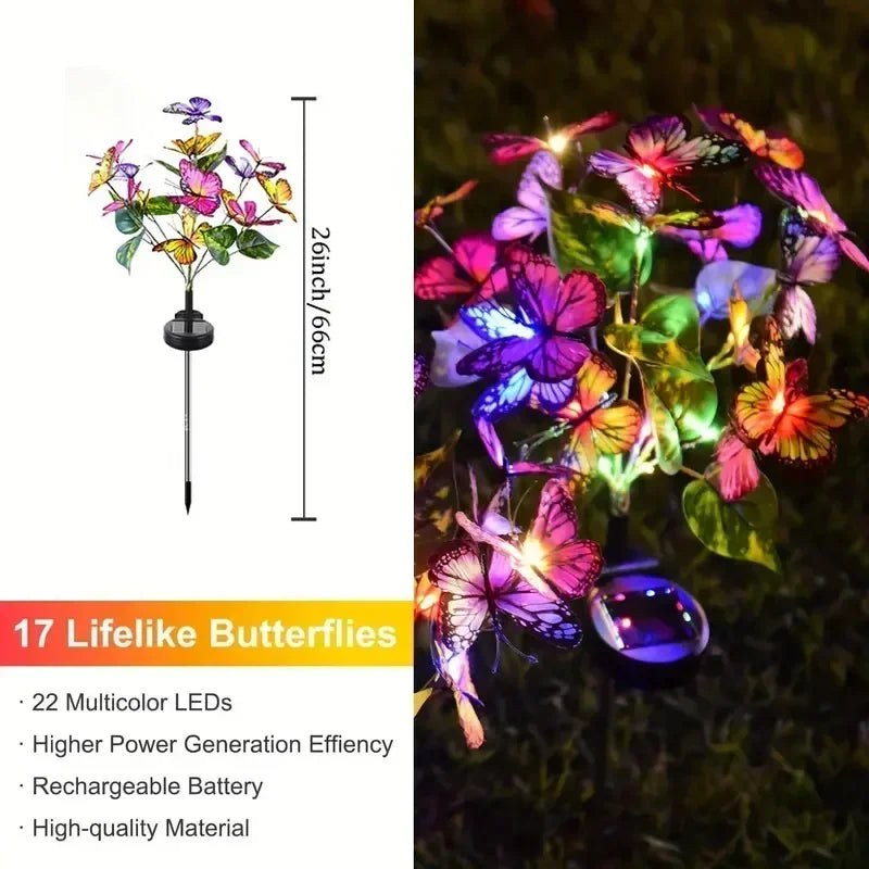 Solar Outdoor Christmas Lights Butterfly with Stake Garden Wedding Pathway Fairy Lights Auto on/Off Lawn Patio Party Decorations