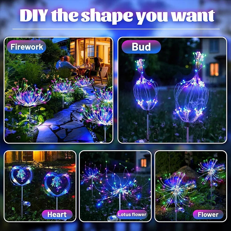 LED Solar Fairy Firework Lights Christmas Courtyard Decor Outdoor Solar Flower Light Waterproof for Garden Pathway Patio Lawn