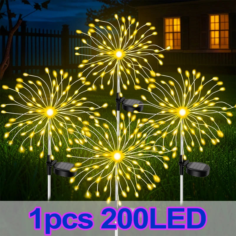 LED Solar Fairy Firework Lights Christmas Courtyard Decor Outdoor Solar Flower Light Waterproof for Garden Pathway Patio Lawn