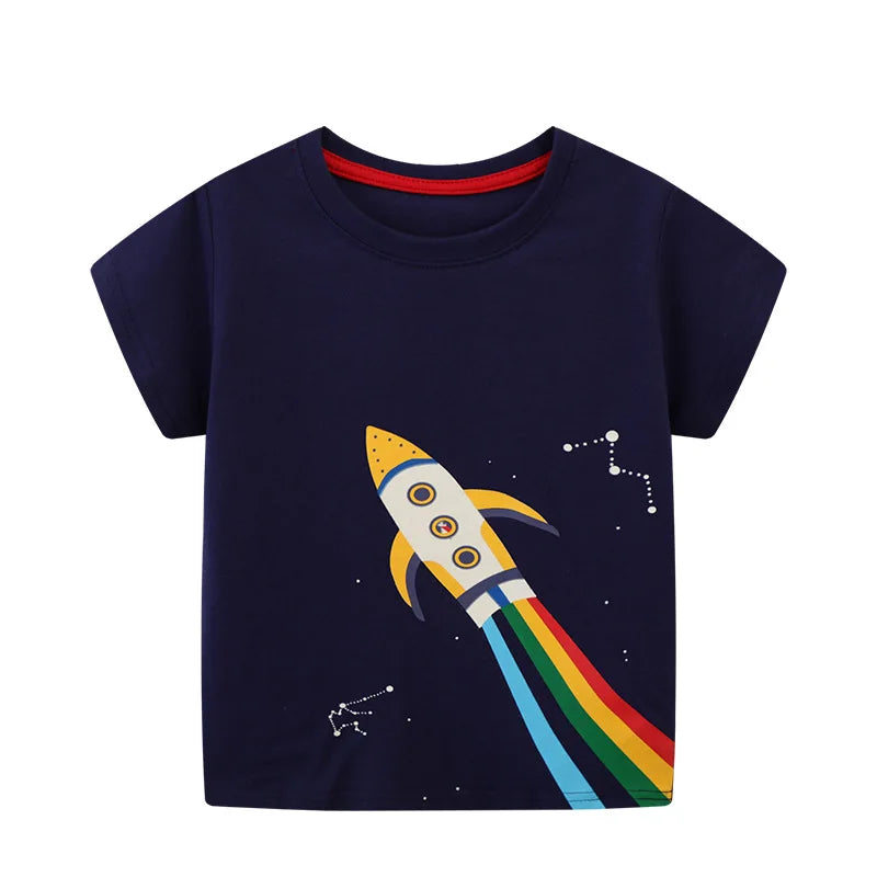 Little Maven Boys T-shirt Summer Luminous Dinosaur Print Cotton Casual Top for Kids 2-7 Years Short Sleeve O-Neck Fashionable
