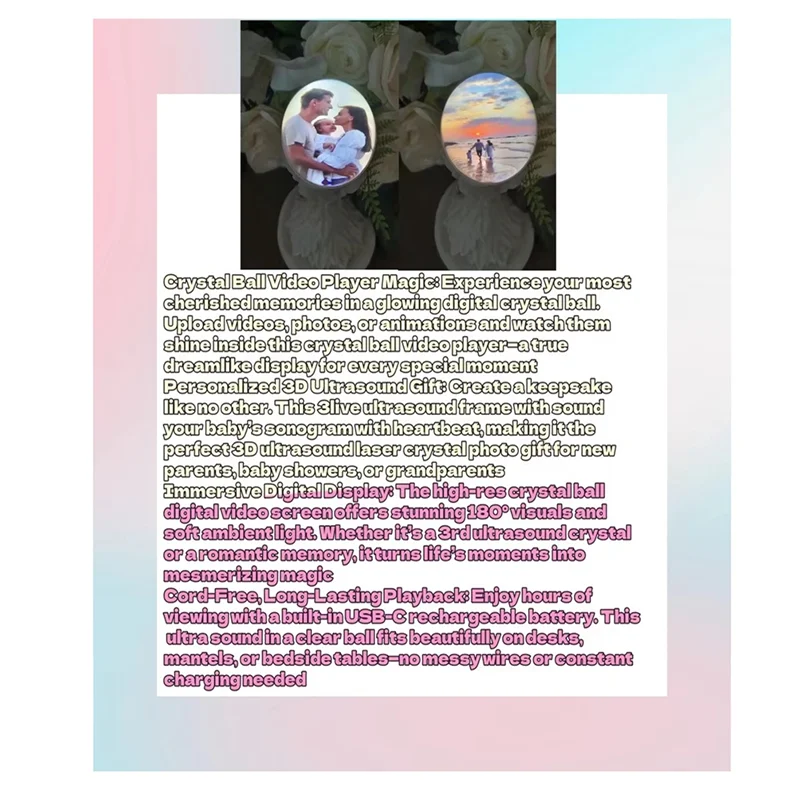 Creative 3D Crystal Ball Video Play Display Kawaii Desktop Art Figurine Children's Home Decor A03F