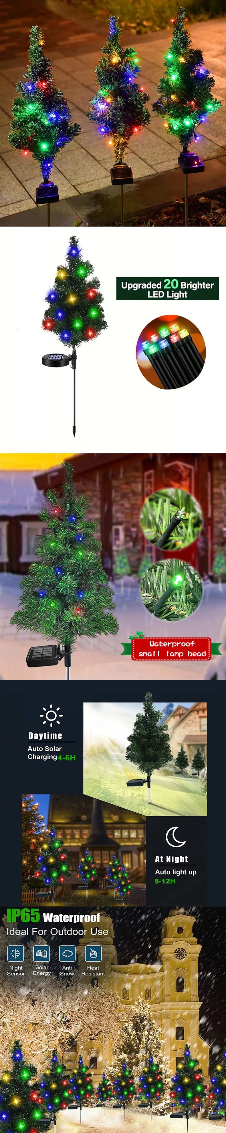 Solar Christmas Tree Decor Lights IP65 Waterproof Outdoors LED Lawn Light Garden Landscape Lamps for Patio Porch Pathway