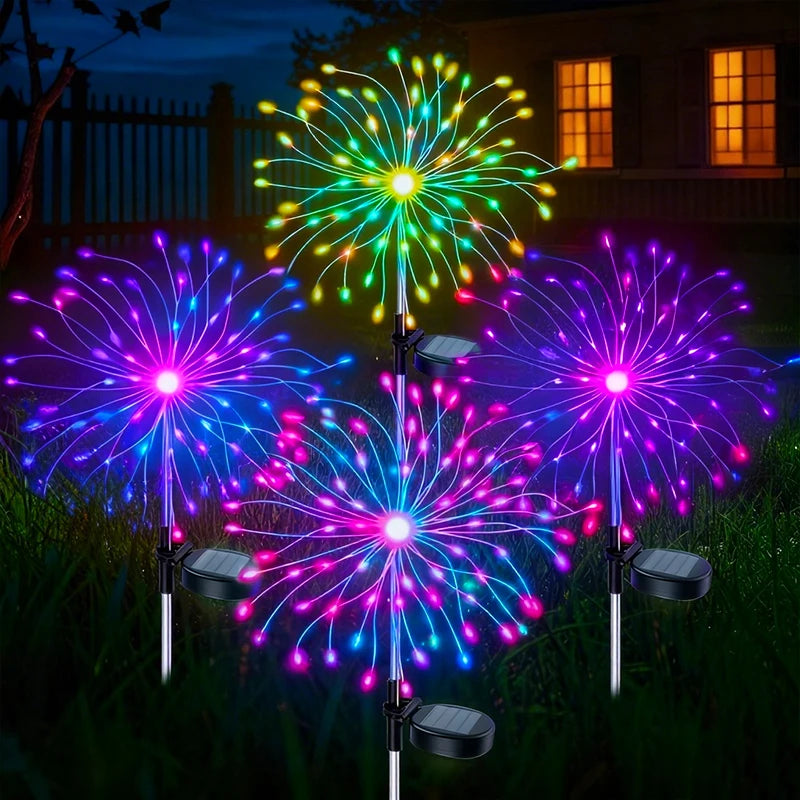 LED Solar Fairy Firework Lights Christmas Courtyard Decor Outdoor Solar Flower Light Waterproof for Garden Pathway Patio Lawn
