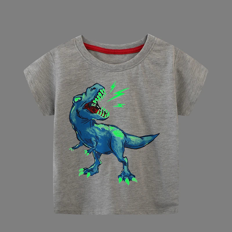 Little Maven Boys T-shirt Summer Luminous Dinosaur Print Cotton Casual Top for Kids 2-7 Years Short Sleeve O-Neck Fashionable