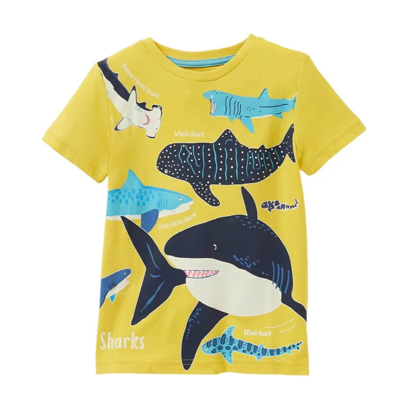 Little Maven Boys T-shirt Summer Luminous Dinosaur Print Cotton Casual Top for Kids 2-7 Years Short Sleeve O-Neck Fashionable