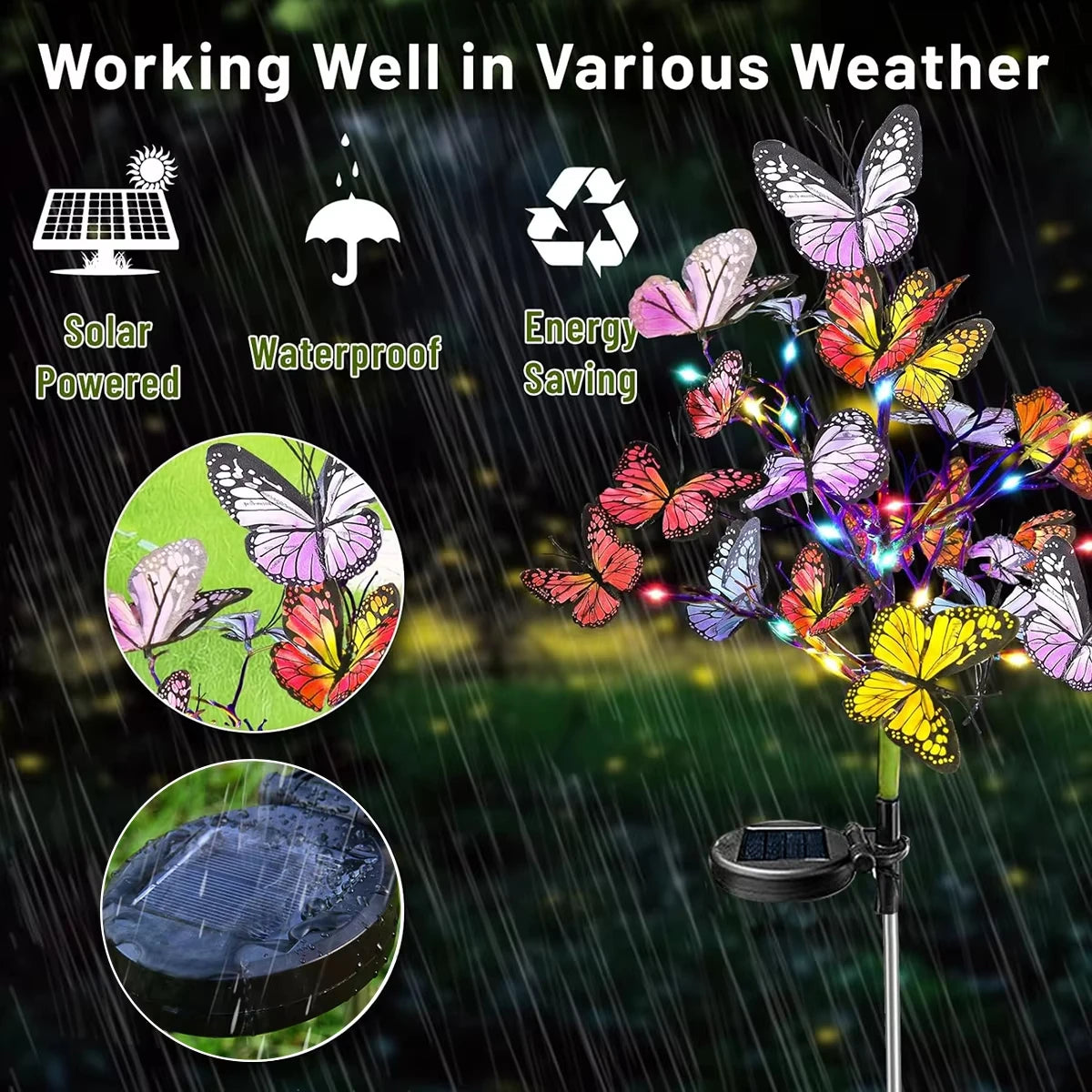 Solar Outdoor Christmas Lights Butterfly with Stake Garden Wedding Pathway Fairy Lights Auto on/Off Lawn Patio Party Decorations