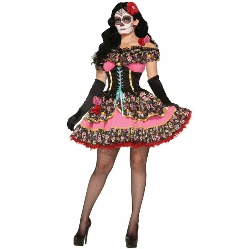 Halloween Costumes for Women Skull Flower Fairy Ghosts Bride Dress Mexico Day Of The Dead Skull Zombie Vampire Adult Cosplay
