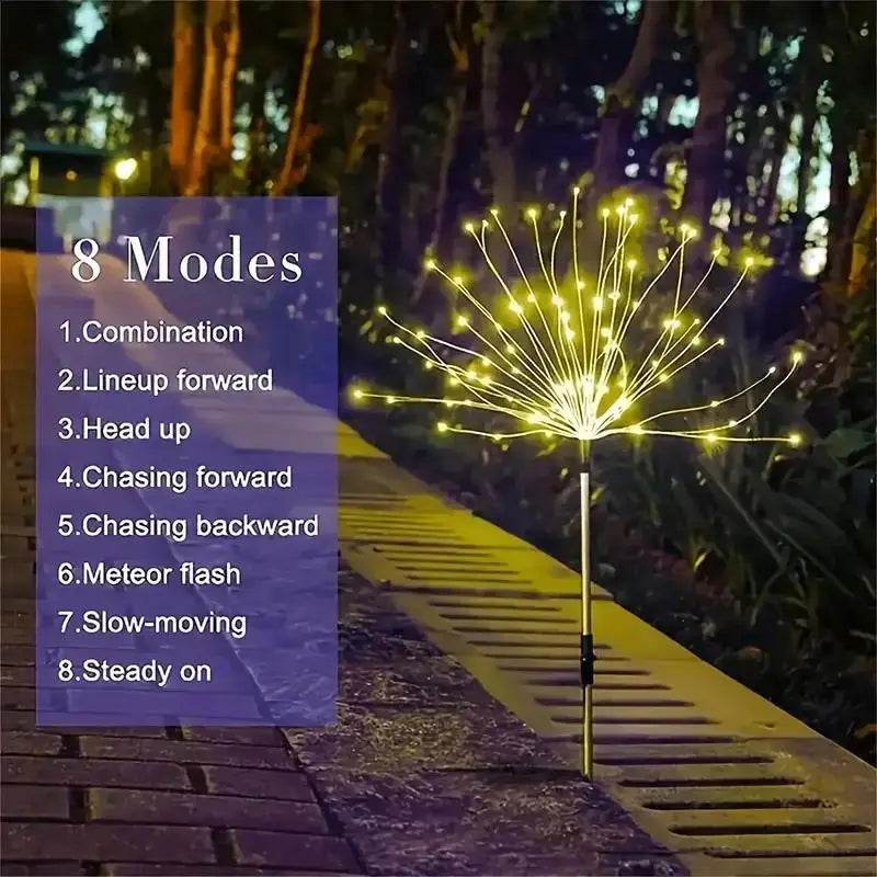 Solar Firework Lawn Lights 8 Modes IP65 Waterproof, Outdoor Solar Spike Lights for Garden Pathway Yard Christmas Decoration