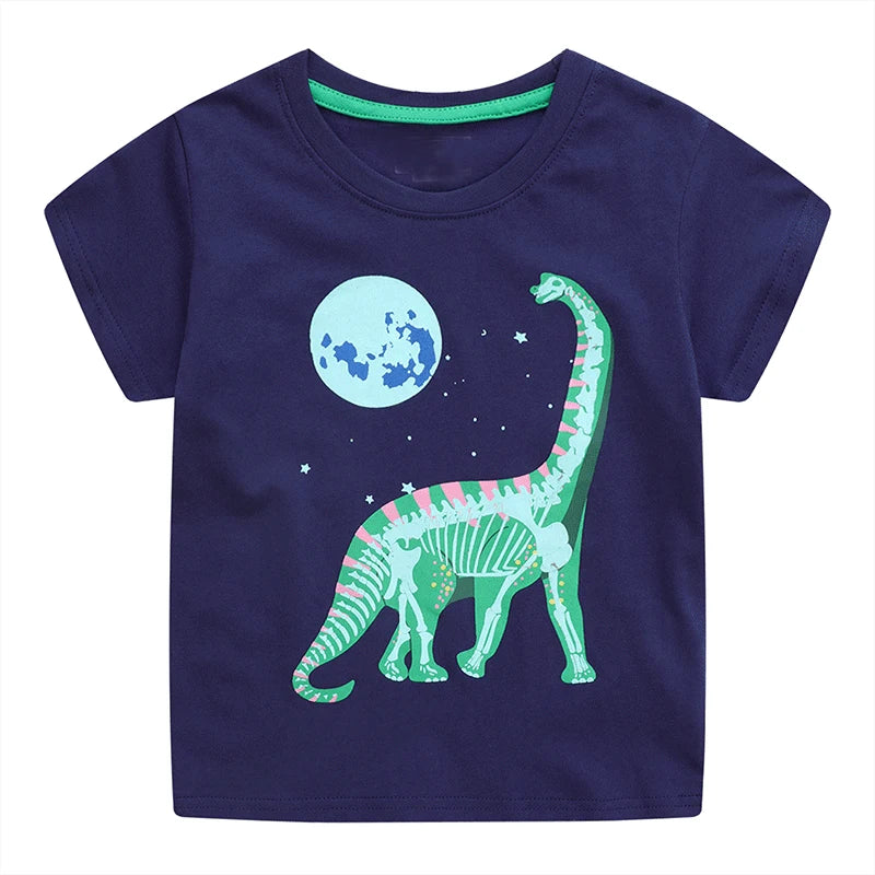 Little Maven Boys T-shirt Summer Luminous Dinosaur Print Cotton Casual Top for Kids 2-7 Years Short Sleeve O-Neck Fashionable