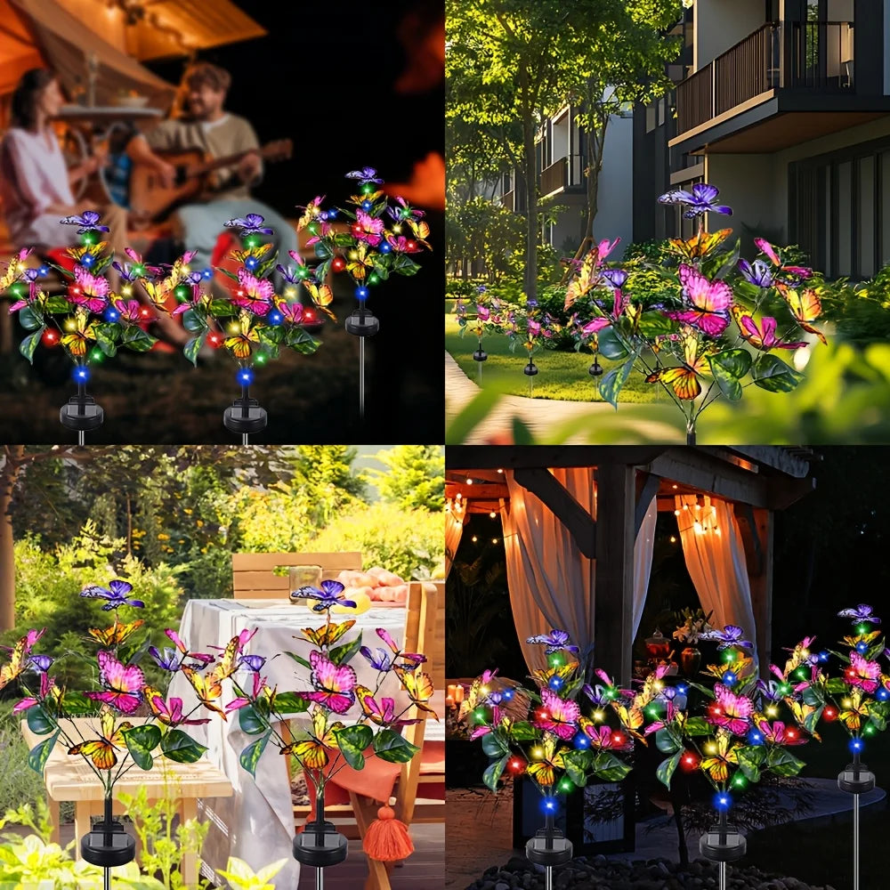 Solar Outdoor Christmas Lights Butterfly with Stake Garden Wedding Pathway Fairy Lights Auto on/Off Lawn Patio Party Decorations
