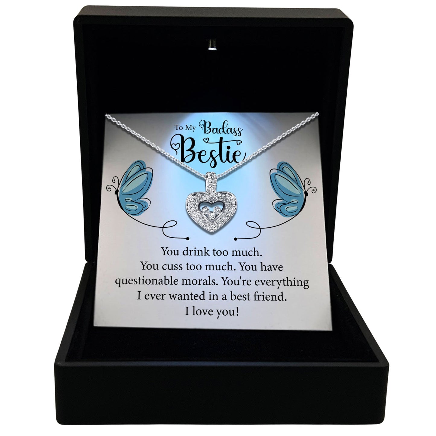 To My Badass Bestie - You Cuss too Much - Tryndi Floating Heart Necklace