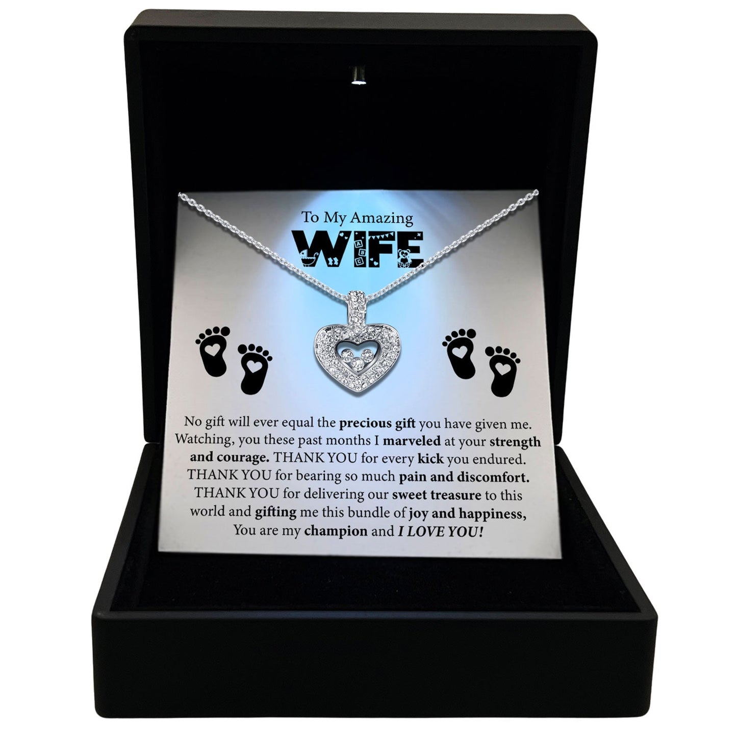 TRYNDI™ To My Amazing Wife Floating Heart Necklace With Authentic Swarovski Crystals