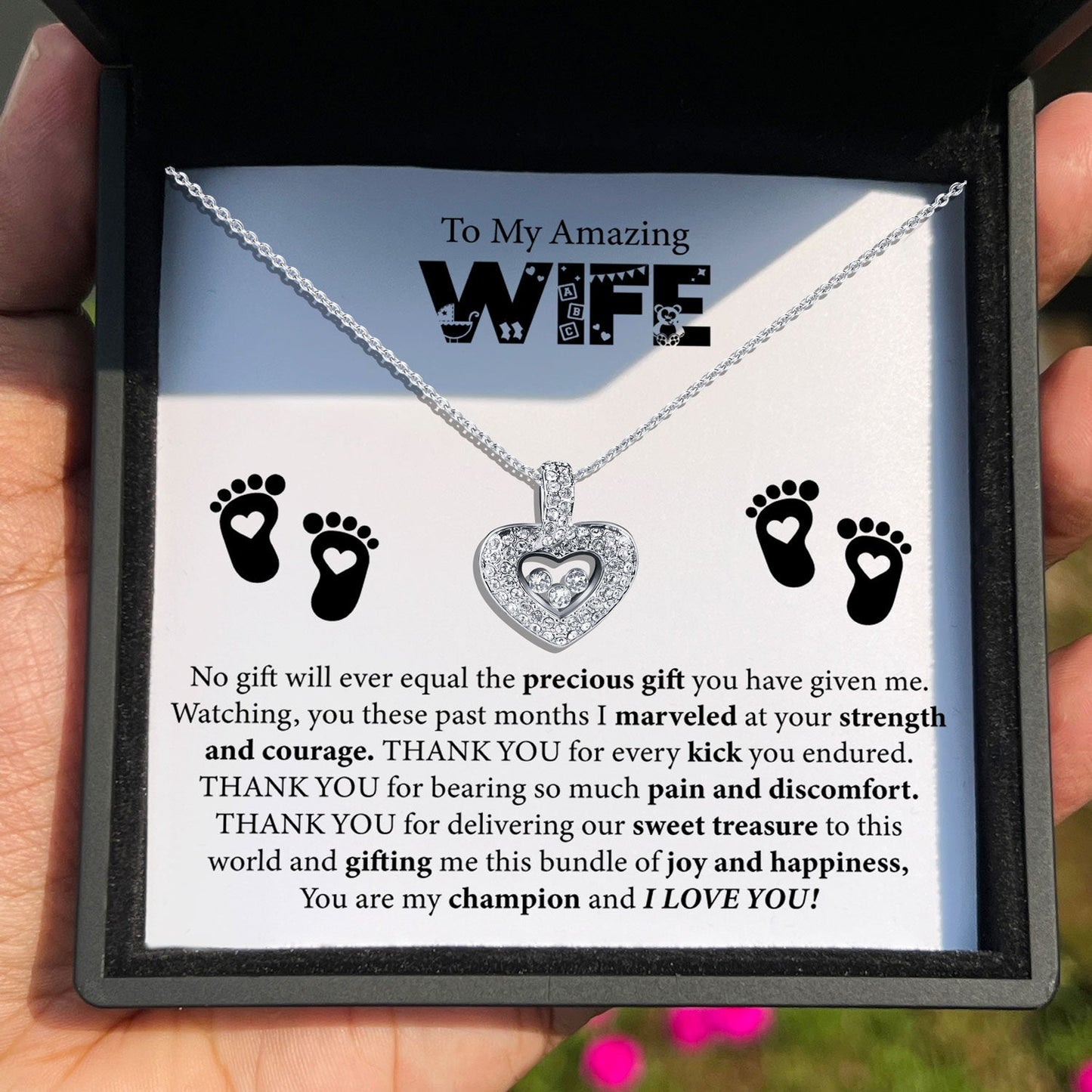 TRYNDI™ To My Amazing Wife Floating Heart Necklace With Authentic Swarovski Crystals